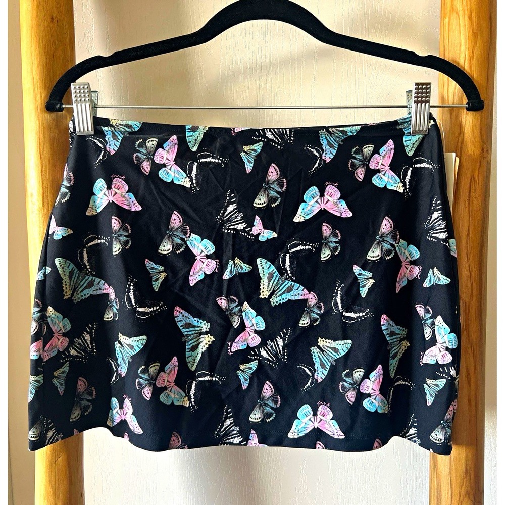 PINK Women's Black Butterfly Print Mini Skirt, For Bikini, Size S Regular Length